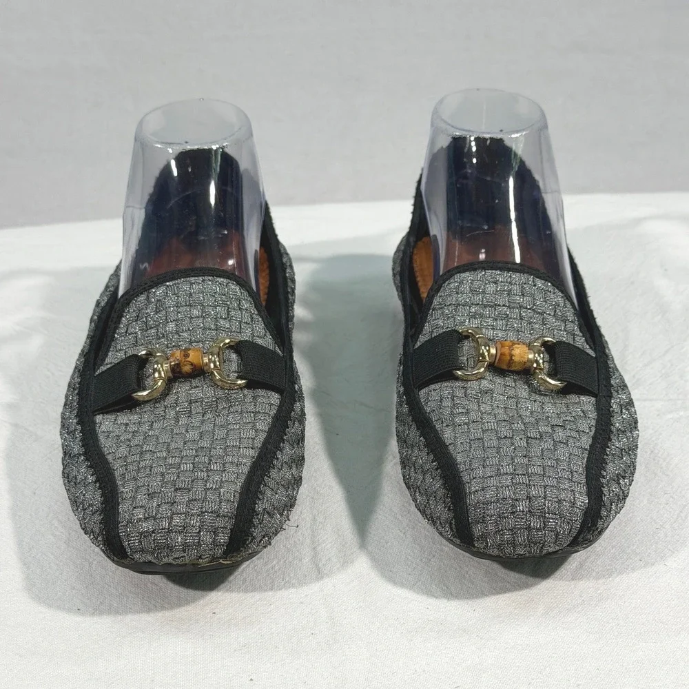 Bernie Mev‎ Loafers Womens 9 EU 40 Silver Woven Slip On Comfort Shoes Bamboo Bit